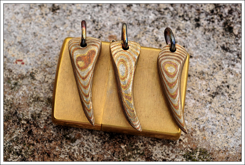 Stainless Damascus and Mokume (Brass/Copper/Nickel Silver) Pendants