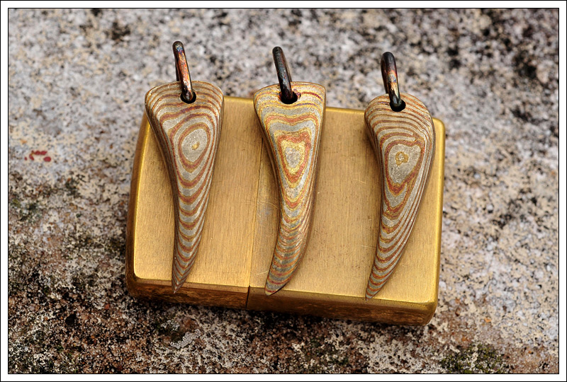 Stainless Damascus and Mokume (Brass/Copper/Nickel Silver) Pendants