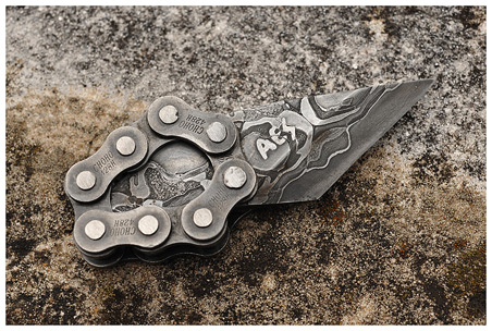 Motorcycle Chain San Mai Damascus Kiridashi