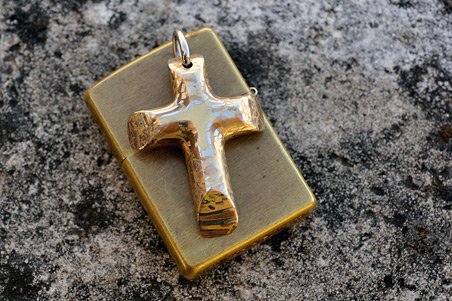 Copper, Brass and Steel Mokume Cross Pendant