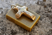 Copper, Brass and Steel Mokume Cross Pendant