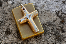 Copper, Brass and Steel Mokume Cross Pendant