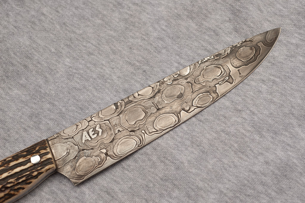 Motorcycle Chain San Mai Damascus Chef Knife
