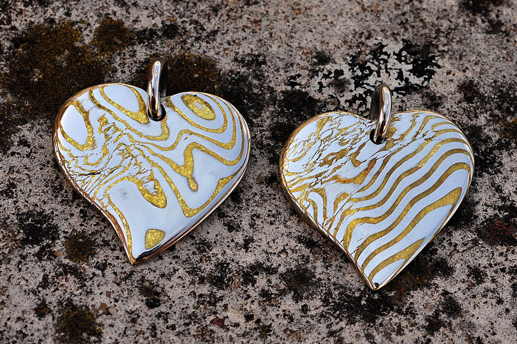 Assorted Damascus and Mokume Hearts