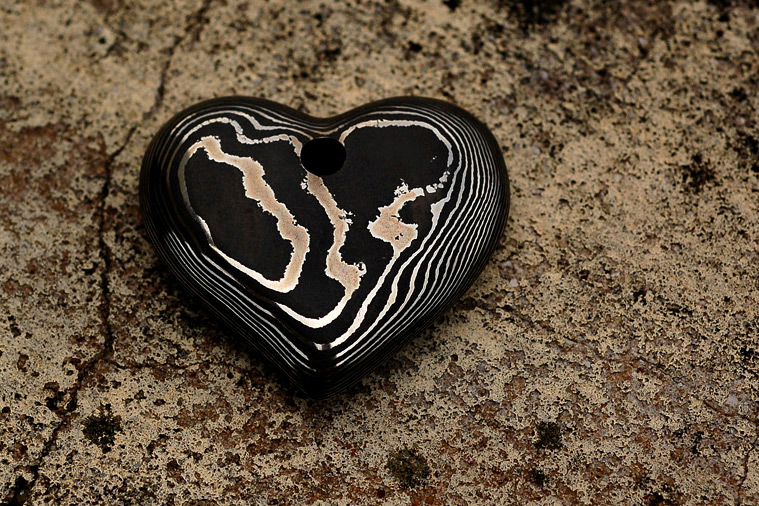 Assorted Damascus and Mokume Hearts