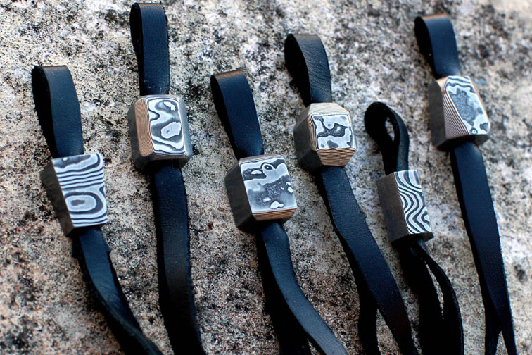 Assorted Damascus and Mokume Lanyard Beads