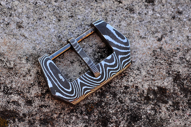 Assorted Damascus and Mokume Watch Buckles and Custom Leather Straps